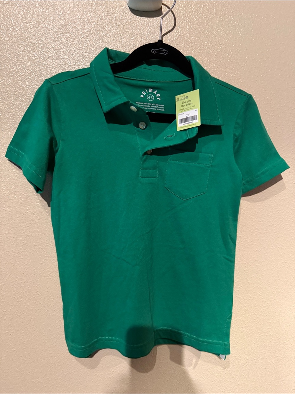 Primary 4-5 Green Short-Sleeve Polo with Chest Pocket